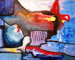 Composição orgânico-geométrica a Lembrança do seu beijo. Acrílico e óleo sobre tela, 80x100 Cm. 2014. Galeria ArthistaUm. Disponível
