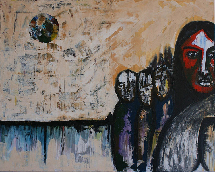 Nomads, 2013, colagem de acrílico sobre tela 80 x100 cm. Coleção particular, MT